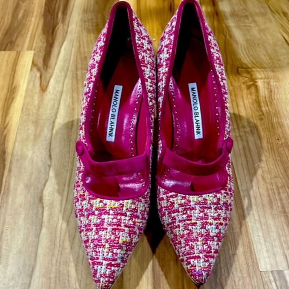 Manolo Blahnik Mary Jane Tweed and Suede Pump